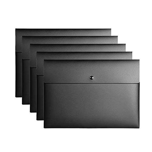 Image of VANRA 5 Pieces A4 Envelopes Folders for Paperwork Plastic Wallets Document Organizer with Snap Button Closure A4 Letter Size (Black)