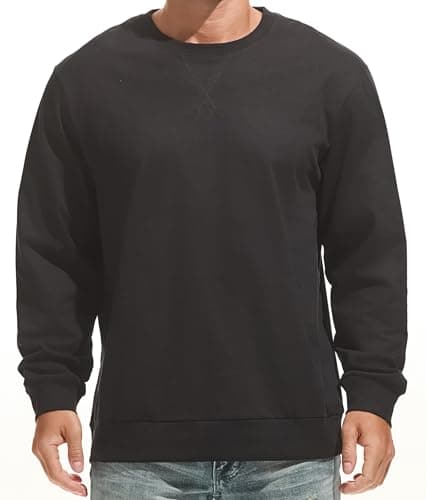 Image of RONOMO men's sweater 100% cotton round neck sweater men's hat long sleeved casual sweater(CLW Schwarz L)