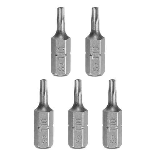 Image of sourcing map 5pcs T10 Torx Screwdriver Bit 1/4" Hex Shank 25mm/1" Length S2 Steel Star 6 Point Head Hex Security Screw Driver Bits with Hole for Impact Electric Screw Driver Power Tools, Grey