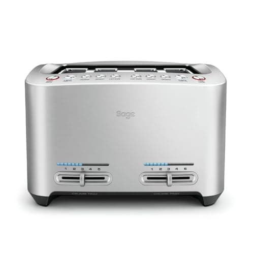 Image of Sage - The Smart Toast - 4-Slice Toaster, 2000 W - Extra Wide Slots, 5 Browning Levels, Automated Lowering, Easy to Clean - Frozen, Crumpet, Lift & Look - Bagel, Toast, Bread - Brushed Aluminium