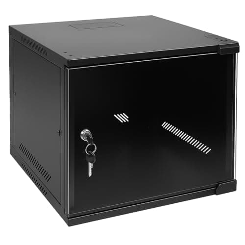 Image of LMS DATA 9U 10-Inch Wall Mounted Data Cabinet – 310mm Deep Network Rack Enclosure – Lockable Glass Door, 50kg Load – AV, IT, CCTV & NAS Cabinet (Black)