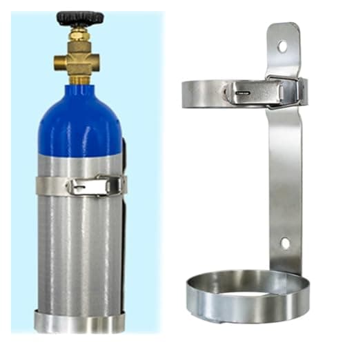 Image of Stainless Steel Gas Cylinder Rack - Durable Fixed Holder with Safety Buckle and One-Piece Base for Home and Clinic Use, Stable Cylinder Stand