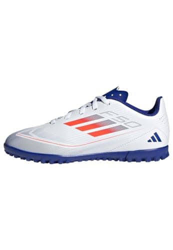 Image of adidas Unisex Kids F50 Club Football Boots Turf, Cloud White/Solar Red/Lucid Blue, 3.5 UK