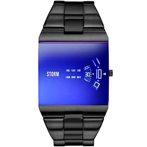 Image of STORM New REMI SQ Slate Blue Men's Square Watch with a Signature revolving disc Movement and Domed Glass, Made from Brushed Stainless Steel