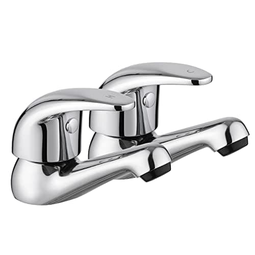Image of JASSFERRY Chrome Pair of Basin Taps Hot and Cold Water Bathroom Sink Tap Top Lever Handle 1/2" Faucets, Set of 2