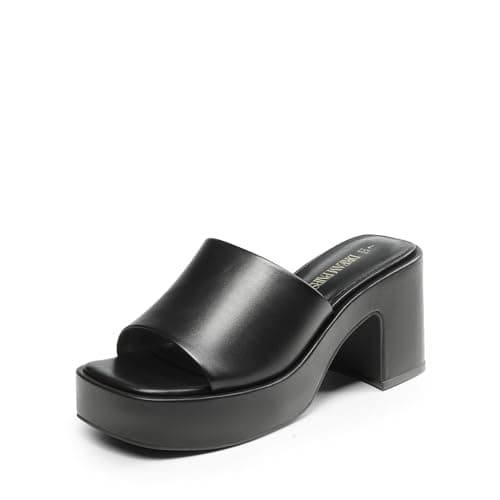 Image of DREAM PAIRS High Chunky Platform Heels for Women Fashion Comfort Slip on Square Open Toe Block Heel Sandals,Size 6.5,Black-Pu,SDHS2410W