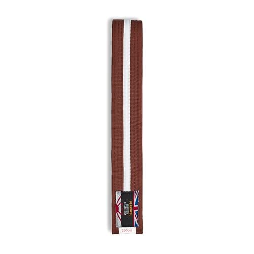 Image of Playwell Martial Arts Cotton Coloured Belt With White Stripe Grading Belt - (Karate, Judo Taekwondo) (Brown Belt With White Stripe, 280cm)