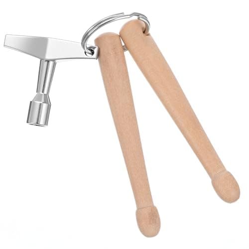 Image of Drum Keyring Mini Drum Sticks Keychain Wooden Dual Drumstick With Universal Tuning Key, Miniature Stick Keychain Compact For Percussion Enthusiasts Drummers Music Lovers