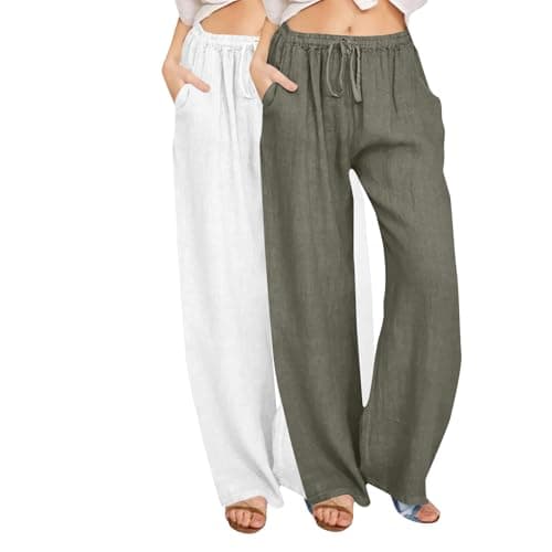 Image of Women's Pleated Casual Textured Straight Leg Pants with Pockets Cream Trousers Ladies Light Pants Womens Summersummer Trousers Loungepants for Womenpants Womens Wide Leg Sweatpants