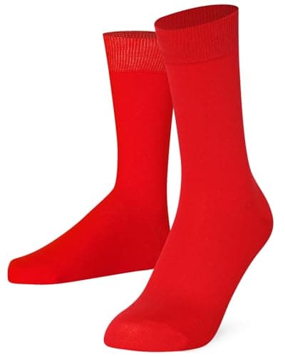 Image of Mysocks Finest Cotton Dress Socks for Men Women - Super Soft Breathable Plain Red Crew Socks for Business Casual Looks Red 4-7