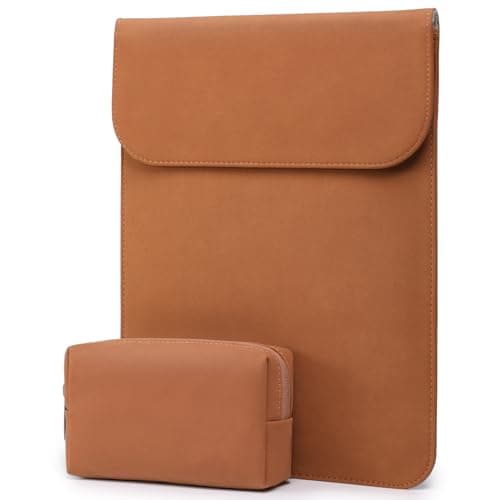 Image of HYZUO 15-16 Inch Laptop Sleeve for MacBook Pro 16 M5/M4/M3/M2/M1 Pro/Max A3428 A3429 A3403 A3186 2026-2019, MacBook Pro 15 2015-2012, XPS 15, Faux Suede Leather Case with Accessory Bag, Brown