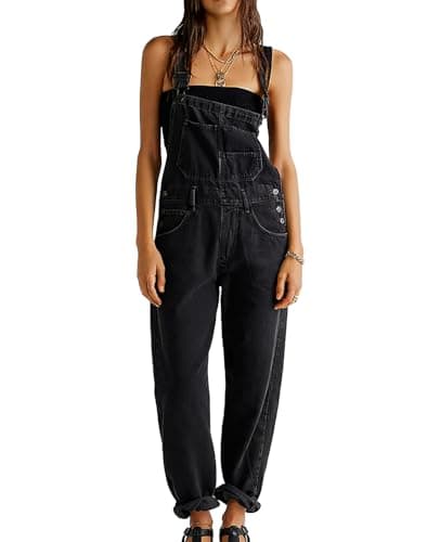 Image of YOUNIFIZ Womens Jean Jumpsuit Casual Denim Dungarees Adjustable Straps Rompers Wide Leg Jean Playsuit Summer Vintage Overalls with Pockets
