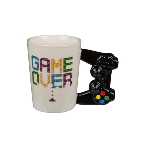 Image of ootb Game Over Mug with Controller Handle, Ceramic, White, 9 Count (Pack of 1), 400 milliliters