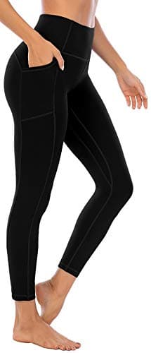 Image of OVRUNS High Waist Gym Leggings for Women Yoga Pants with Pockets Workout Running Compression Leggings for Women - Black - L