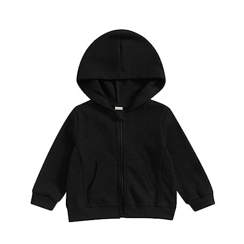 Image of Siyova Toddler Hoodie Kids Hooded Sweatshirt Solid Color Long Sleeve Zip-up Sweatshirt Jacket for Boys Girls with Pocket (Black, 2-3 Years)