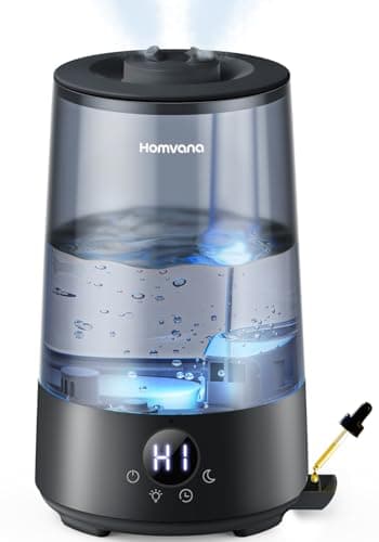 Image of Homvana Humidifier for Bedroom, 3.6L Cool Mist Humidifiers, 360° Rotatable Mist, 34H Runtime, Quiet 16dB, Night Light, Air Humidifier for Baby, Plants, Office, Oil Diffuser, Ultrasonic (Black)