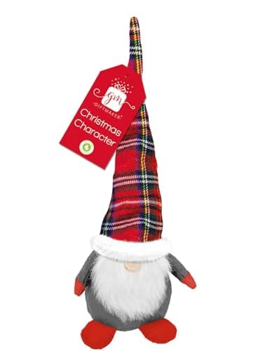 Image of Giftmaker Novelty Gonk Door Stop Grey & Red Tartan Hat Christmas Xmas 36cm