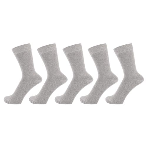 Image of ZAKIRA Combed Cotton Dress Socks - Plain Colour Business Crew Socks for Men & Women, Soft Breathable Cotton - 5 Pack, 6-10 (UK), Light Grey Melange