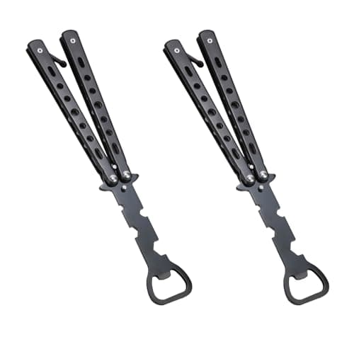 Image of ZDNT 2 Pieces Butterfly Bottle Opener Knife Style Trainer Tool Beer Multifunctional for Bar,Party,Beer Lovers,Birthday Gifts Kids Marvel Fans (Black)