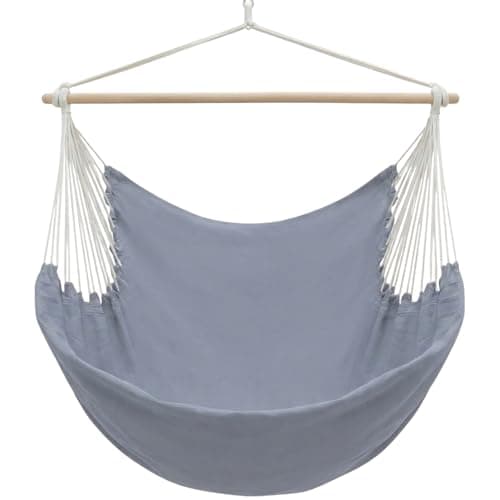 Image of AMANKA XXL Outdoor Hammock Chair 185x130 cm - 2 Seater Hanging Swing up to 150 kg - Garden Lounger with Wooden Bar - Indoor Relaxing Seat for Bedrooms - Swinging Relax Pod for Patio, Balcony & Camping