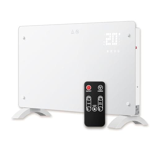Image of DONYER POWER 1500W Convector Heater, Ultra-thin Wall-mounted or Freestanding, Remote Controlled, 24H Timer Ultra-white Glass Panel