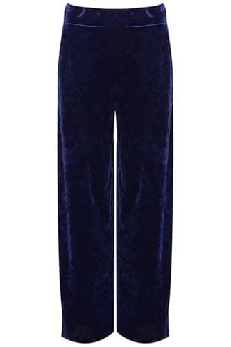 Image of WearAll Women's Plus Velour Velvet Wide Flared Leg Pocket Pants Ladies Palazzo Trousers - Navy - 12-14