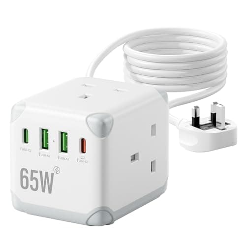 Image of 3M Cube Extension Lead with USB Slots, 3 Way Multi Plug Extension Socket with 4 USB Ports(2 Type-C), Desktop Usb Extension Cable, 13A Plug Extension Lead with Child Safety for Home Office Travel