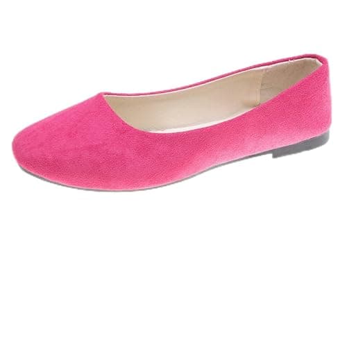 Image of Hwalleum Women's Casual Square Toe Ballet Flats Ladies Stylish Slip On Ballerina Flats Girls Fashionable Solid Color Ballet Pumps Dolly Shoes Womens Comfy Office Driving Flat Shoes Loafers Rose Red