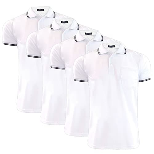 Image of Gaffer Mens Polo Shirt Polos Tshirt Pique Pocket T Shirt Summer Ribbed Tipping Collar PK Tshirts Top White - 4 Pack XL