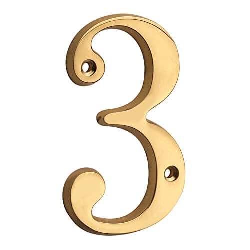 Image of HASWARE 4 Inch Modern Curvy House Number - Polished Brass Finish Stylish Door Numbers Signage Plaque Street Home Address Numerals (3, Brass)