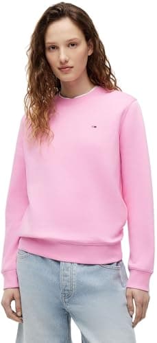 Image of Tommy Jeans Women's Tjw Reg S Flag Crew Dw0Dw19959 Pullover Sweatshirt, PINK (Pink Daisy), M