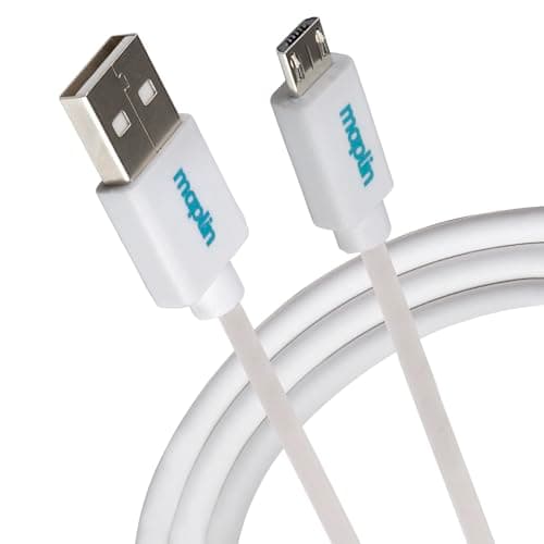 Image of Maplin USB-A to Micro USB-B Cable White, 0.5m, Charging and Syncing, for Samsung Galaxy S7 S6 S5 J7 Edge Note 5, Huawei, Nexus, HTC, Sony, Kindle Fire, PS4 Controller, Cameras, Speakers etc
