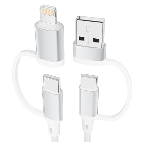 Image of layajia Multi Charger Cable 1M, 4-in-1 USB Fast Charging Cable 60W PD with USB-C/USB-A to Lightning, Type-C/USB-A to USB-C Cord for iPhone, Android, Galaxy, Tablet - White