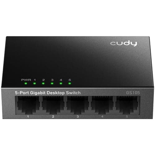 Image of Cudy 5-Port Gigabit Unmanaged Ethernet Switch, 5 10/100/1000Mbps RJ45 Ports, Desktop or Wall Mount, 802.3az Energy Saving, Plug & Play, Fanless Metal Design, GS105