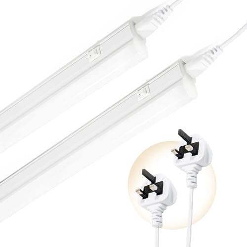 Image of Under Cabinet Including UK PLUG, 2-Pack 1FT 470lm 4W T5 Kitchen LED Lights Lamp , Neutral White 4000K Lighting, Fluorescent Light Fixture with ON/Off Switch, Applicable to Kitchen, Under Cabinet