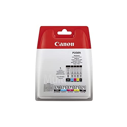 Image of Canon PGI-570 BK CLI-571 BK C M Y PGBK Pack of 5 cartridges (Black Cyan Magenta Yellow Office Black Colour) Genuine Canon (Plastic Pack)