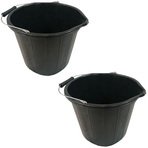 Image of KAPCO 2 x 14L Heavy Duty Black Builders Buckets | Strong Metal Handle & Plastic Grip – Durable Plastic Bucket, Ideal for Mixing, DIY, Gardening, Car Washing, Animal Feeding & Water Storage (3 Gallons)