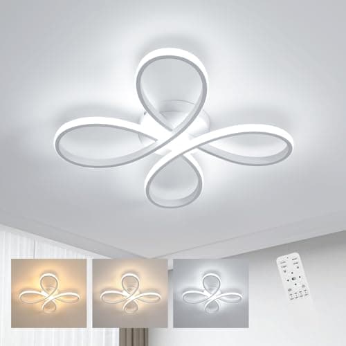 Image of Comely White Dimmable Flower LED Ceiling Light, Modern Petal Flush Mount Ceiling Lamp, 3 Color Temperatures 3000K-6500K, Eye Protection, Energy Saving for Bedroom Living Room Kids Room Dining Room