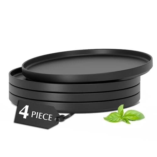Image of MIAMIO – Dinner Plates Set of 4 Ceramic Dishwasher & Microwave Safe 10 Inch – Luxe Collection, Stoneware Plates Large Flat Plates (Black, Large)