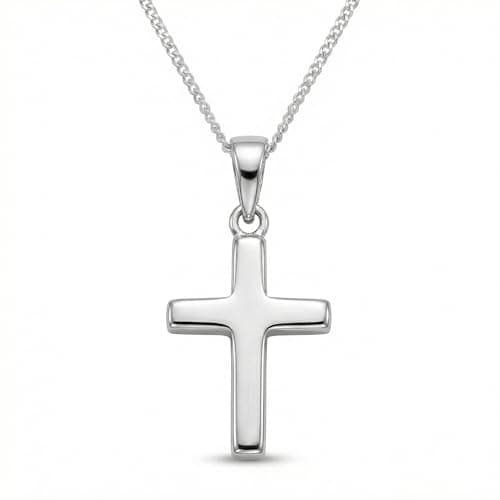 Image of Heather Needham Children's Sterling Silver Cross Necklace on 16" Silver chain - Gift Boxed - Size: 11mm x 15mm. 8155/16