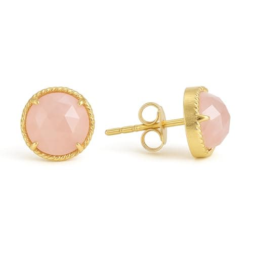 Image of Gempires Pink Rose Quartz Stud Earrings for Women 8mm Round Gold Plated Hypoallergenic Crystal Jewelry for Sensitive Skin Romantic the Best Women Gifts