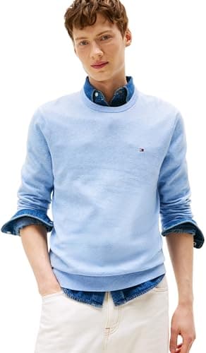 Image of Tommy Hilfiger Men’s Essential Cotton Round Neck Jumper, Blue (Vessel Blue Heather), XL
