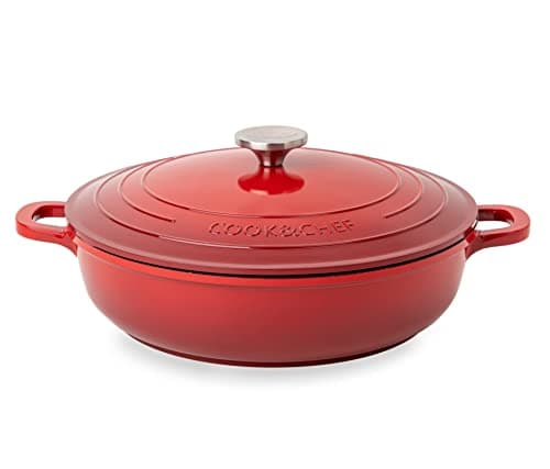Image of Non-Stick Aluminium Pot with Lid – Sturdy Shallow Dutch Oven – Casserole Pot with Ergonomic Handles – 3.9L, 28cm, Red – Oven Safe Cooking Pot – by Nuovva