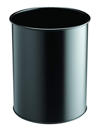 Image of Durable Metal Round Waste Bin - Made from Scratch Resistant Steel - 15 Litre Capacity- Black - Perfect for any Workplace or Home