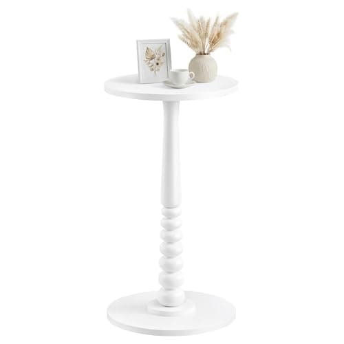 Image of VASAGLE MARIEL Collection - Round Side Table, Small Drink End Table for Small Spaces, Accent Nightstand, Solid Wood Leg, Mid-Century Modern, for Living Room Bedroom, Cloud White LET293WB02