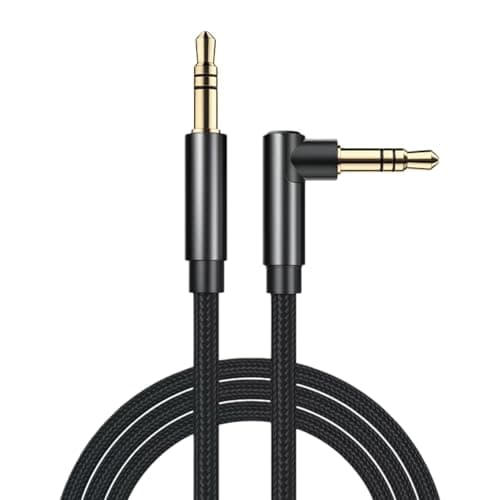 Image of YCSONLY 3.5mm to 3.5mm Male to Male AUX Cable 1.5M - 90 Degree Right Angle, Nylon Braided Gold Plated, HiFi Stereo Mini TRS Compatible with Car, Headphones, Phone, Speaker