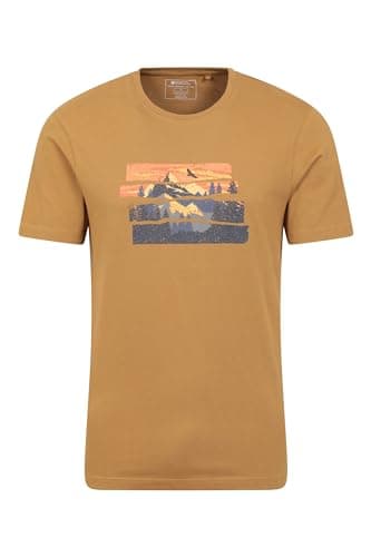 Image of Mountain Warehouse Mountain Explorer Mens Tee - 100% Cotton Casual T-Shirt, Lightweight, Breathable - Best for Spring Summer, Hiking, Camping & Outdoors Beige (Mountain Explorer) S