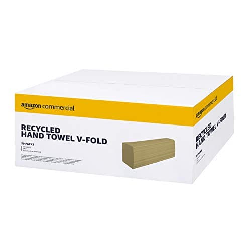 Image of AmazonCommercial Singlefold (V-Fold / ZZ-Fold) Paper Hand Towels, 1-ply Recycled, 5000 Sheets (20 packs of 250), Sheet Size: 24.5 x 23 cm, H3 Dispenser Compatible