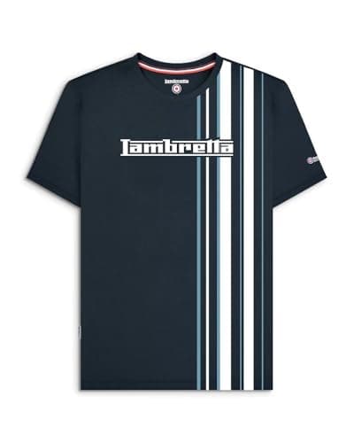 Image of Lambretta Mens Striped Logo Crew Neck T Shirt (UK, Alpha, XXL, Regular, Regular, Navy Blue)