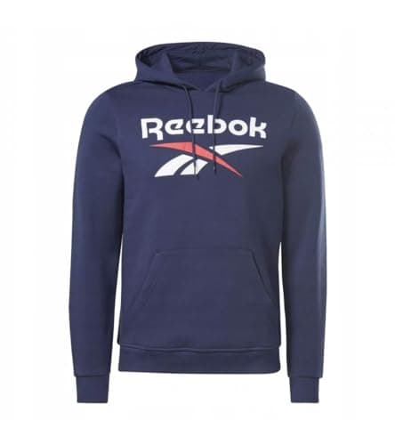 Image of Reebok Men's Identity Fleece Stacked Logo Pullover Long Sleeve Graphic Sweatshirt, Vector Navy, S